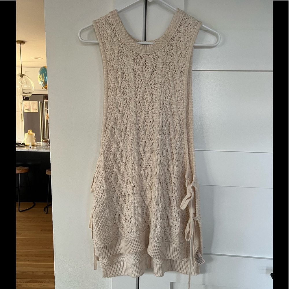 Free People long beige sweater with side ties size small